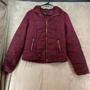 Ambience Womens Juniors L Winter Puffer Coat Burgundy Purple Lightweight